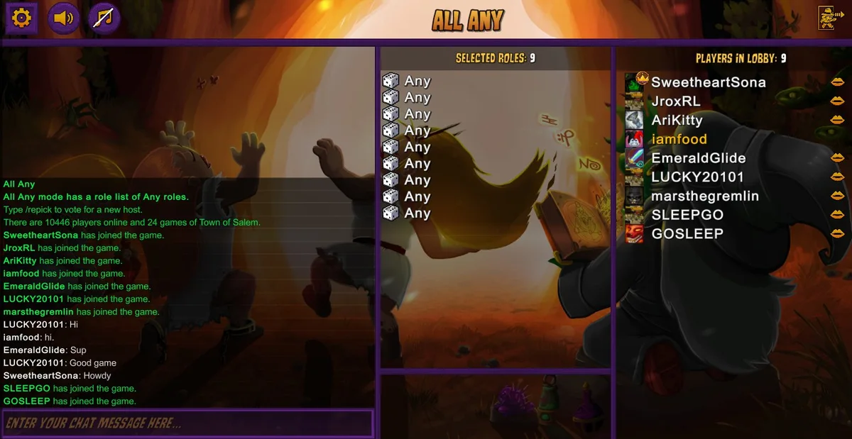 All Any lobby with Any role slots in the legacy Town of Salem client.