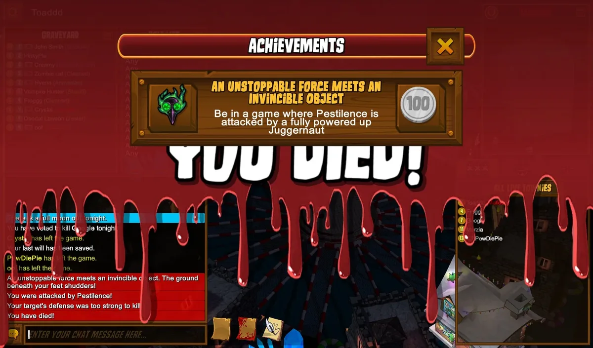 Town of Salem: the achievement for an interaction between Juggernaut and Pestilence.
