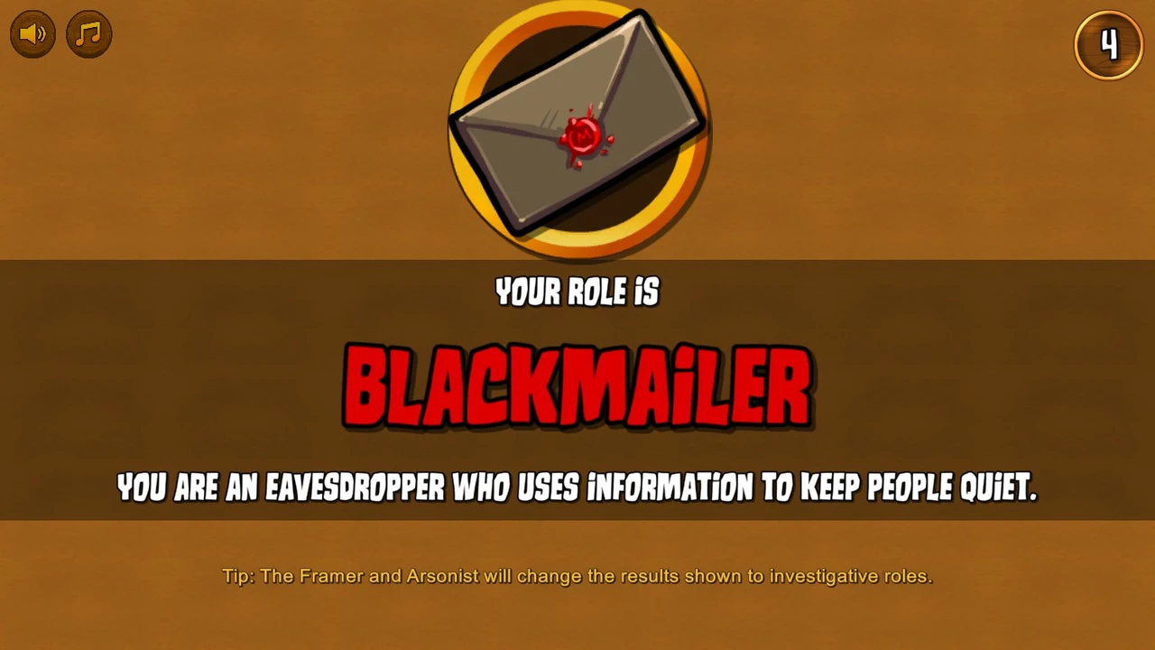 Town of Salem Blackmailer role reveal with its original icon and name.
