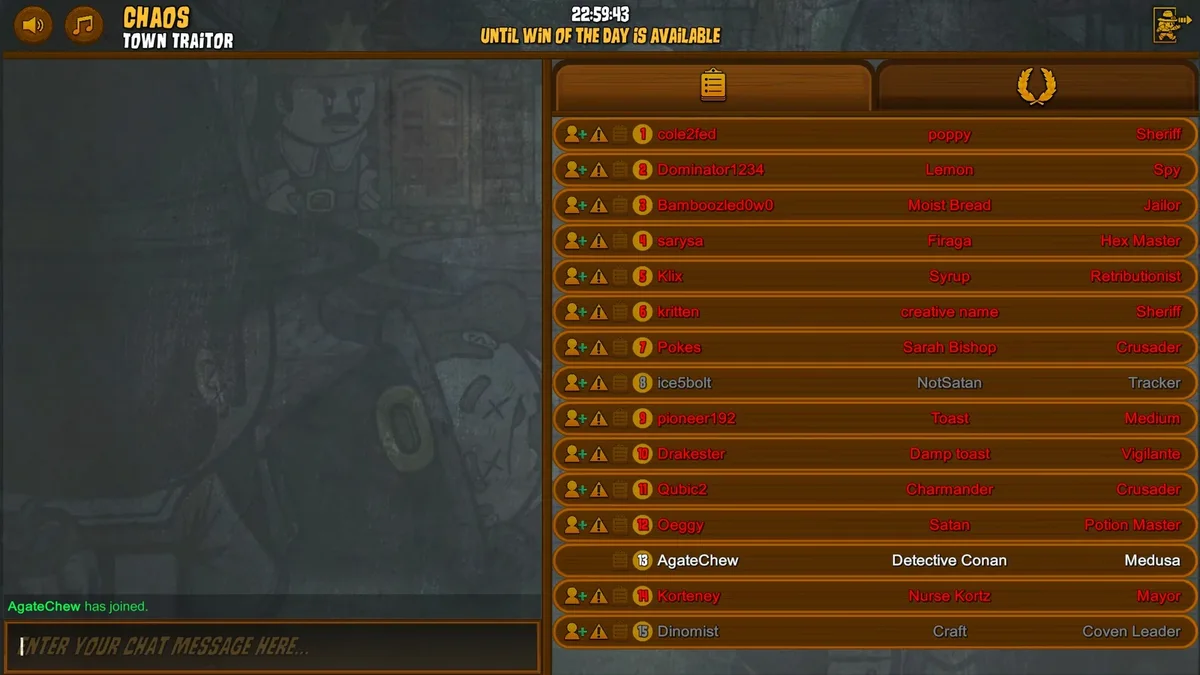 Town of Salem: the Town Traitor end-of-game role summary.