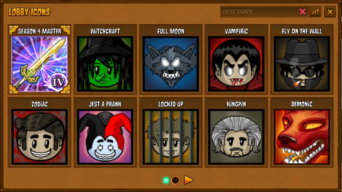 Town of Salem: the in-game inventory of lobby icons.