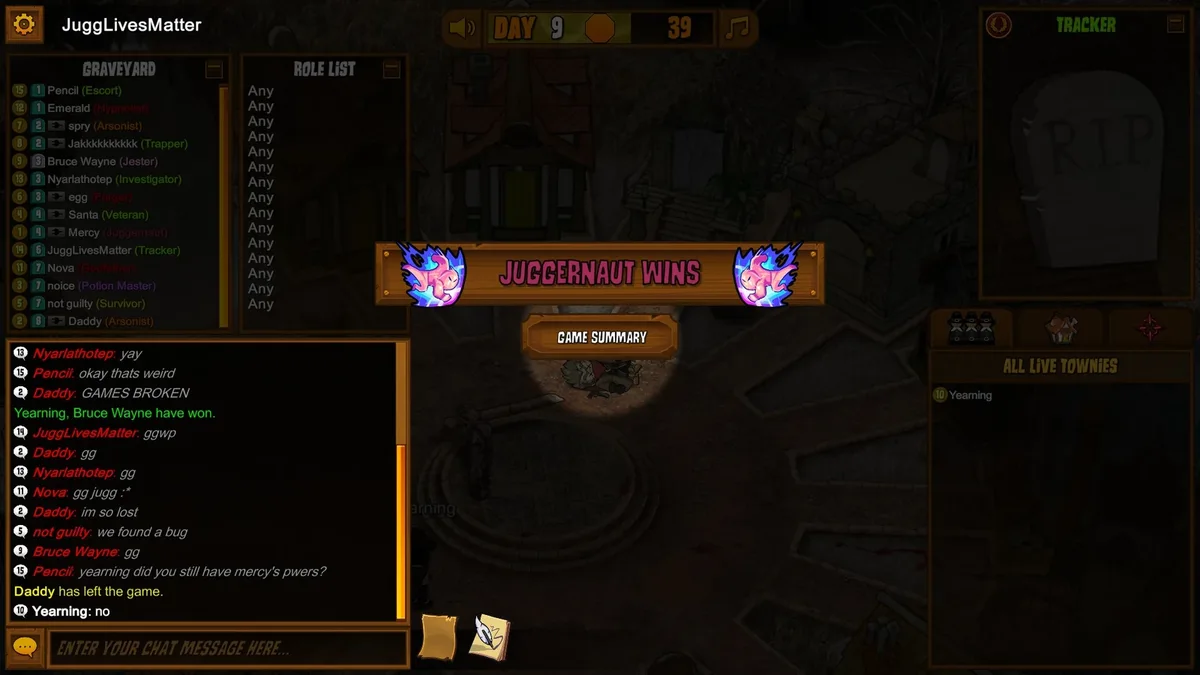 Town of Salem gameplay illustrating before the final vote.