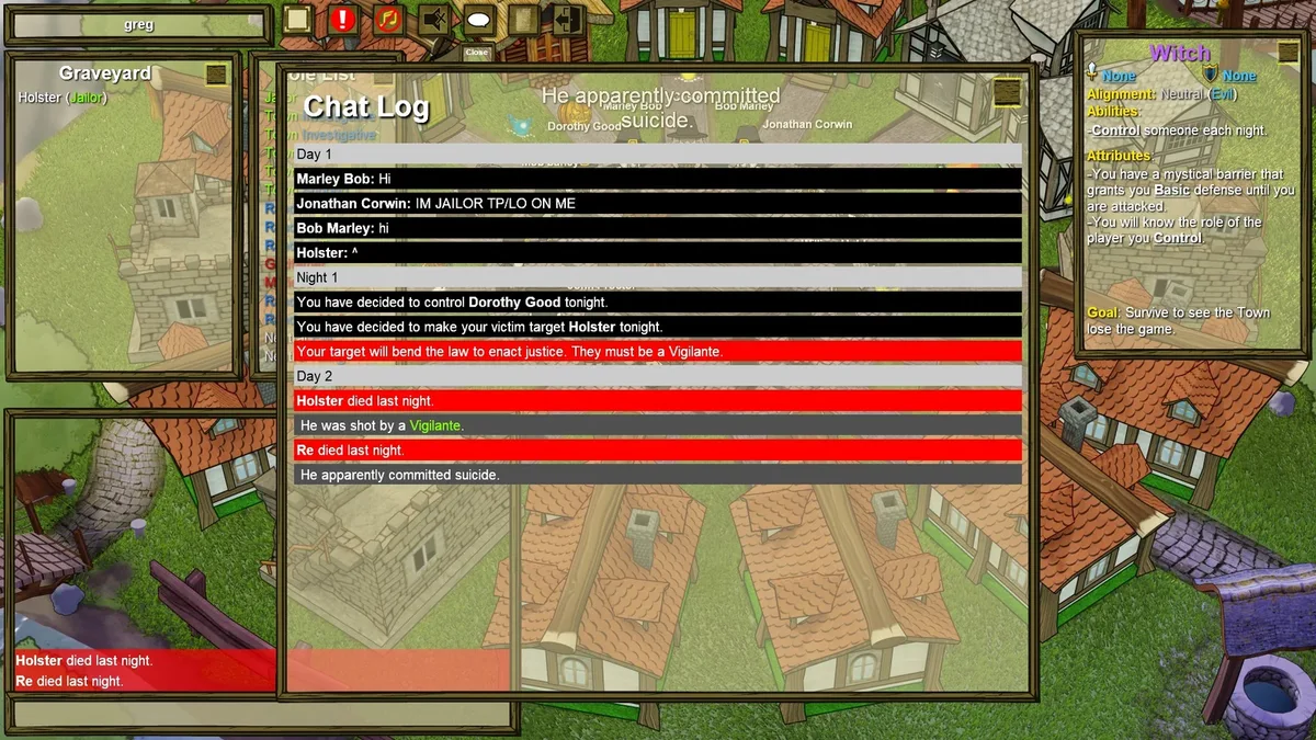 Town of Salem: game chat using the TP/LO abbreviation.