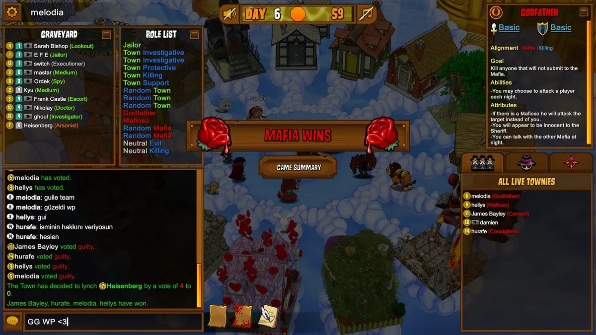 Town of Salem gameplay illustrating play for your objective.