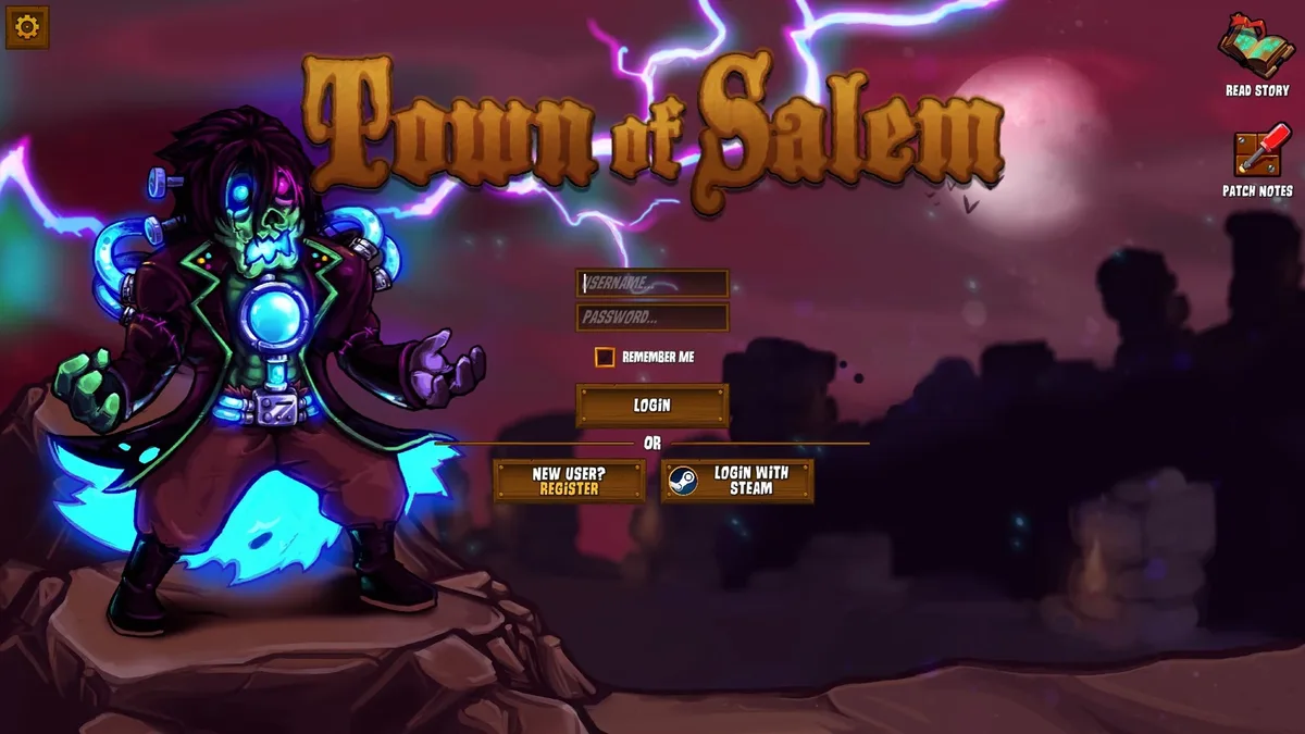 Town of Salem sign-in screen and original game artwork.