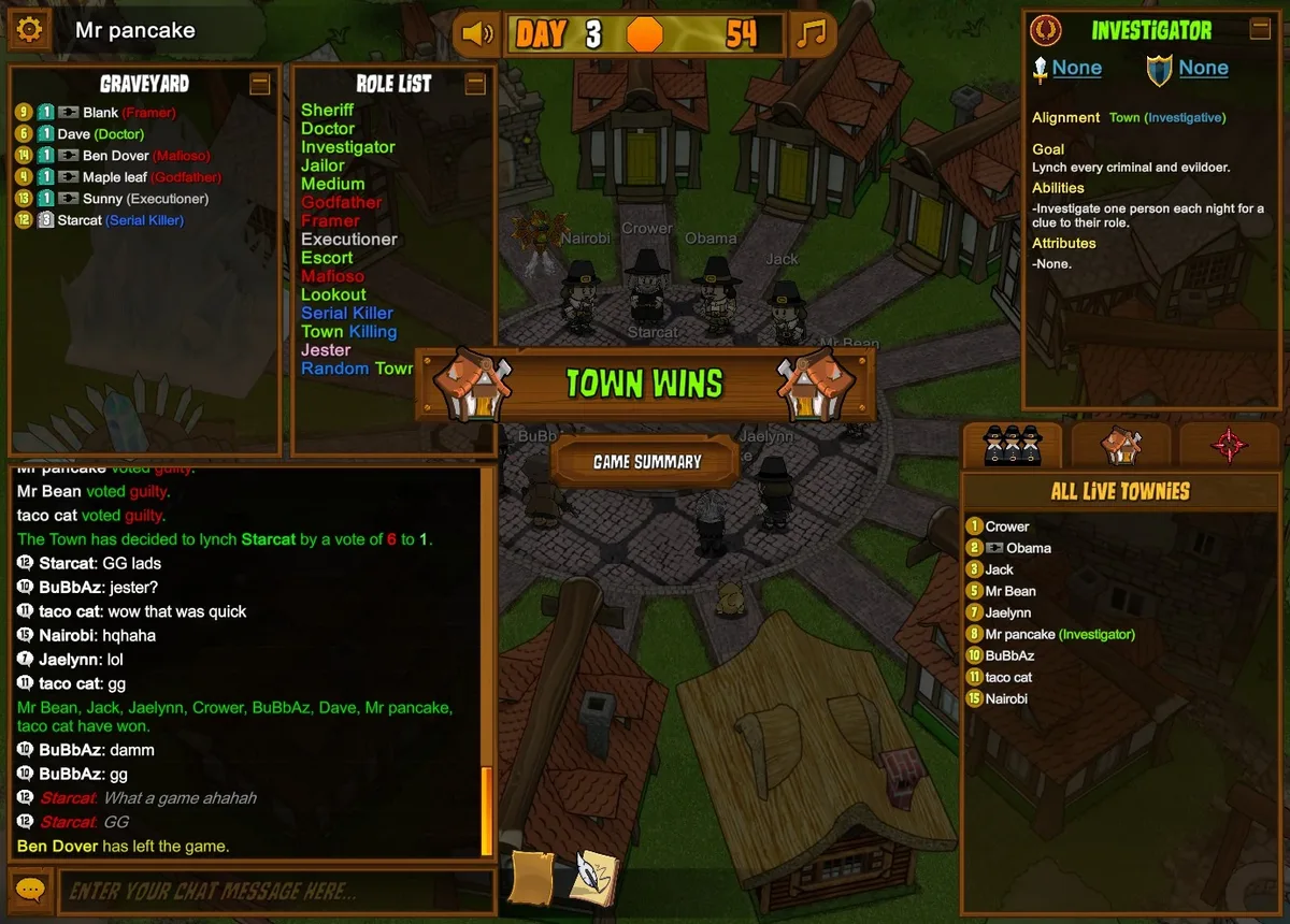 Town of Salem gameplay illustrating narrow a result group.