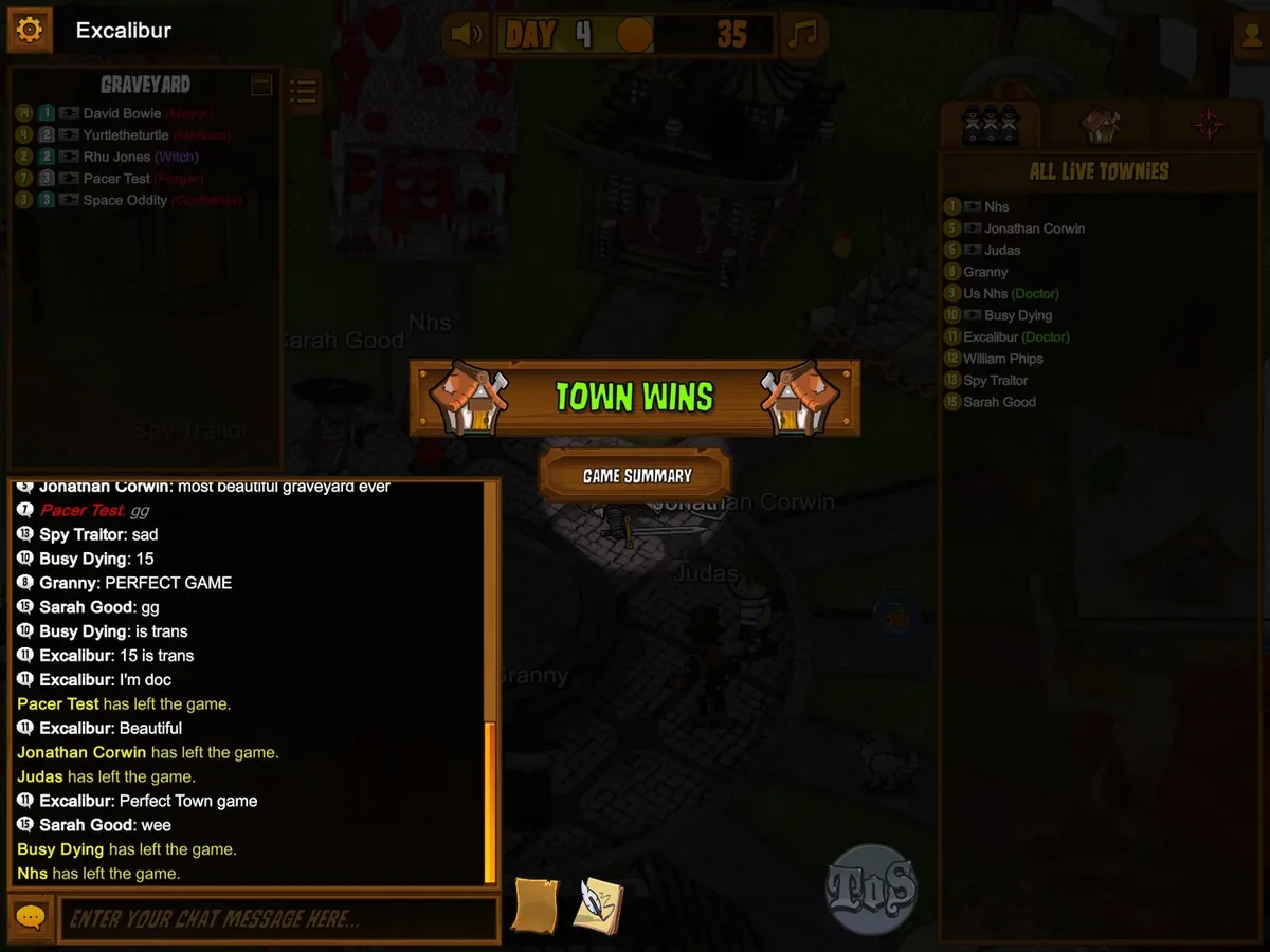 Town of Salem gameplay illustrating play for your objective.