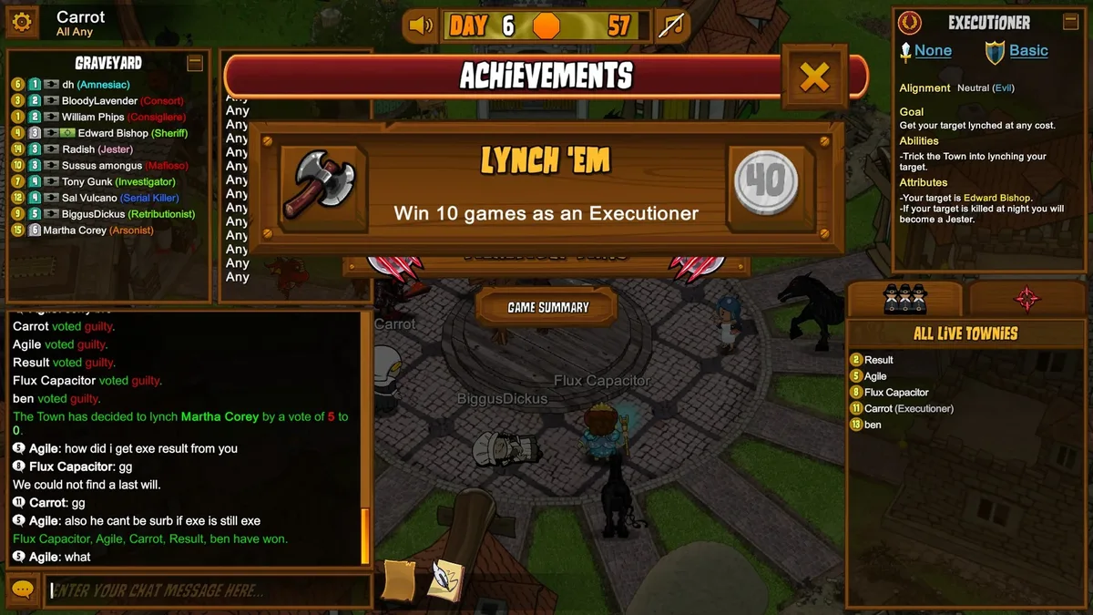 Town of Salem: an Executioner win achievement.