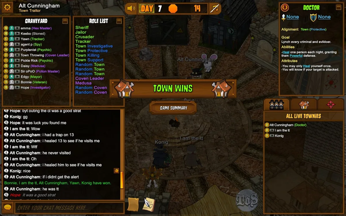 Town of Salem gameplay illustrating the match cycle.