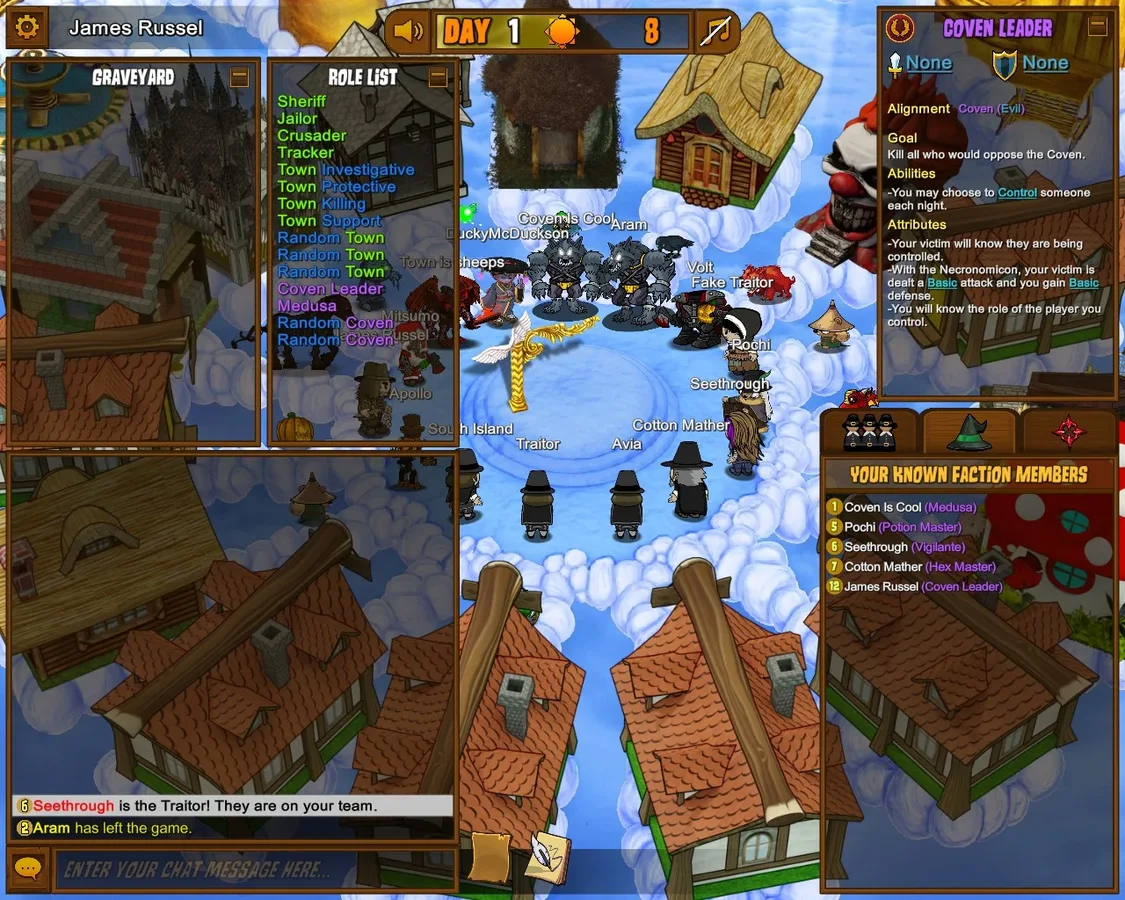 Town of Salem gameplay illustrating three parts of the expansion.