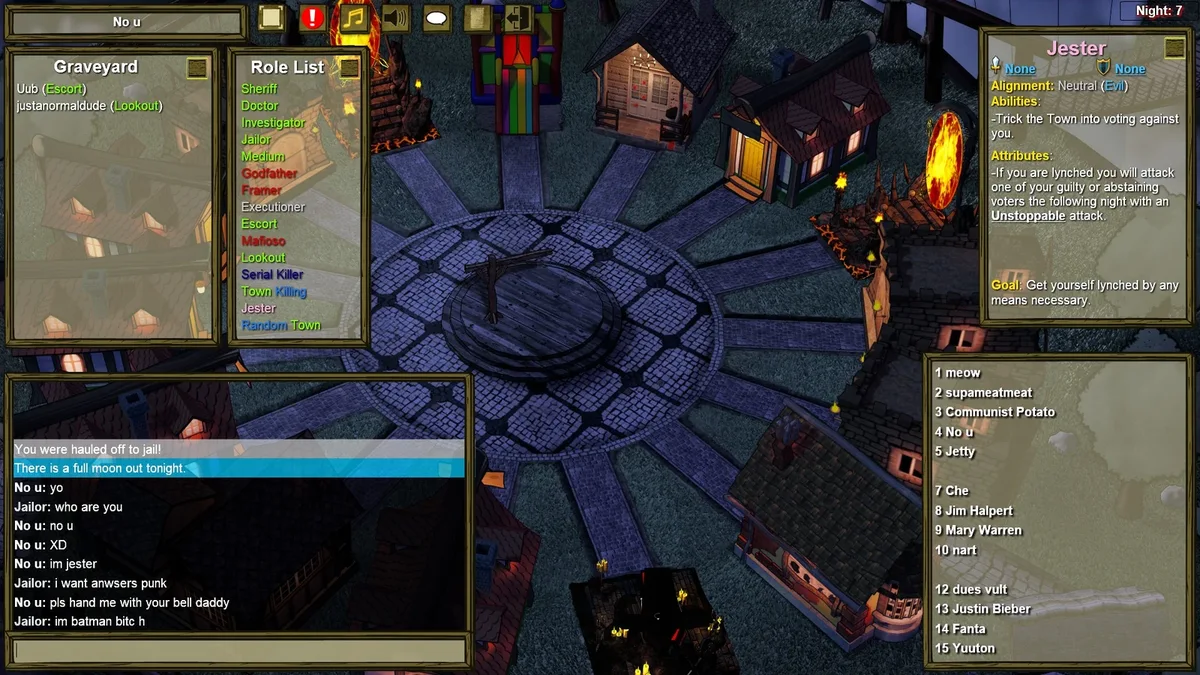 Town of Salem: a night action in the legacy Town of Salem client.