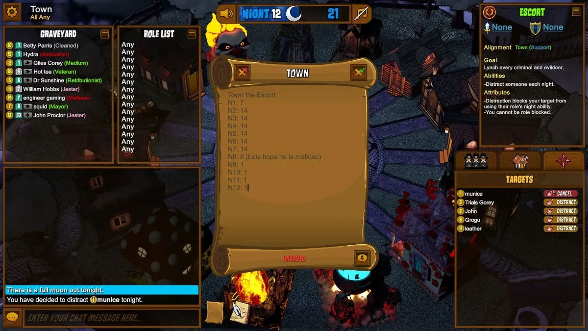 Town of Salem gameplay illustrating track the action.