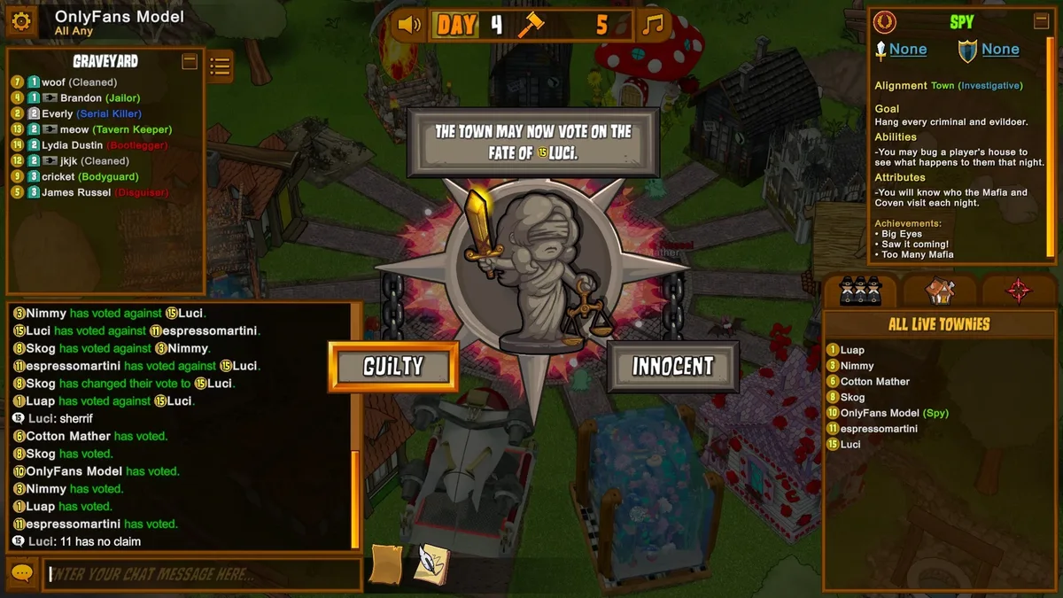 Town of Salem: guilty and innocent voting controls during a trial.