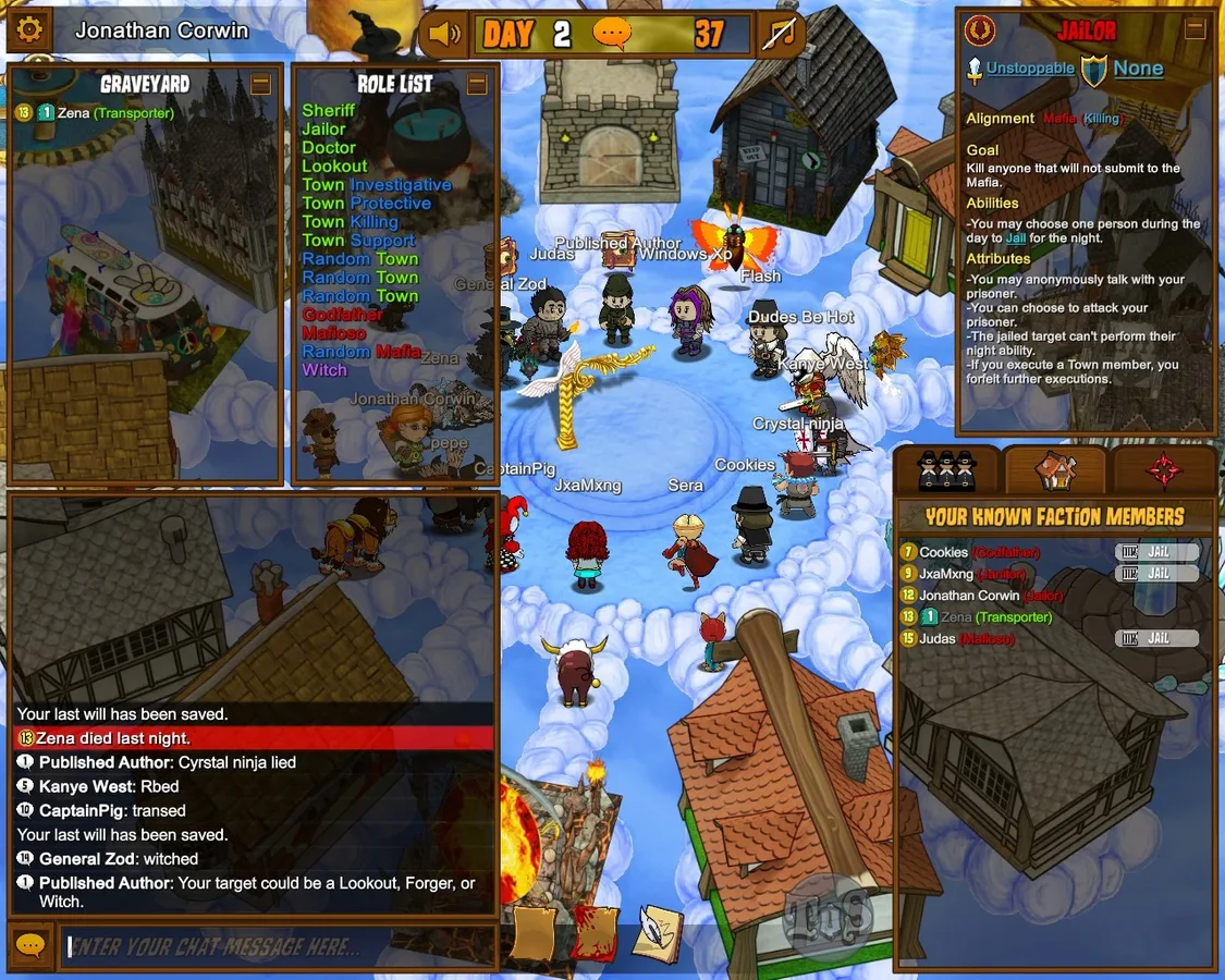 Town of Salem: an Investigator in a match with night-result discussion.
