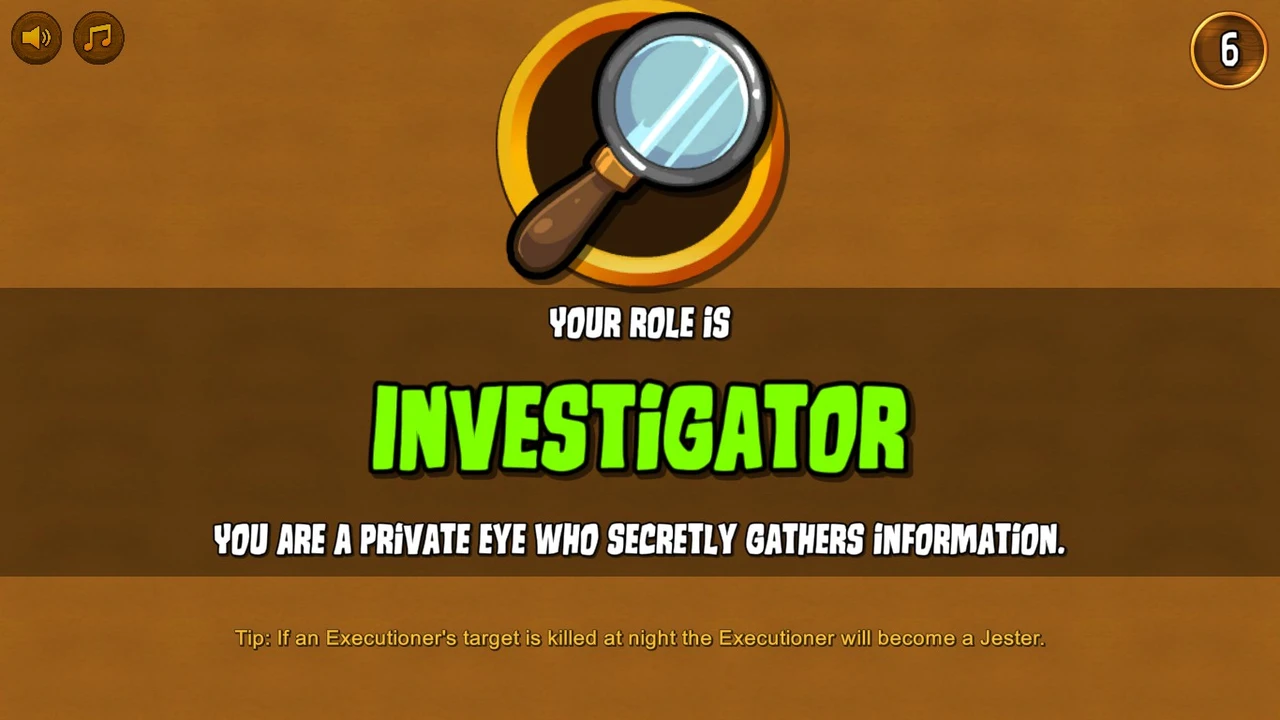 Town of Salem Investigator role reveal with its original icon and name.