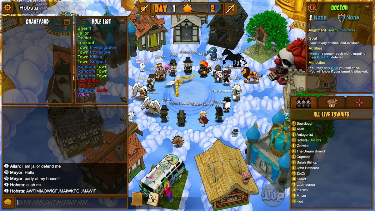 Town of Salem: a Doctor in the first day of a Town of Salem match.