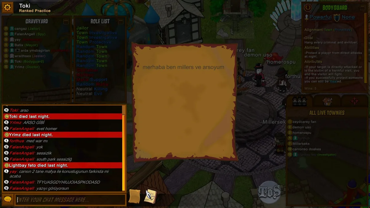 Town of Salem gameplay illustrating track the configured slots.