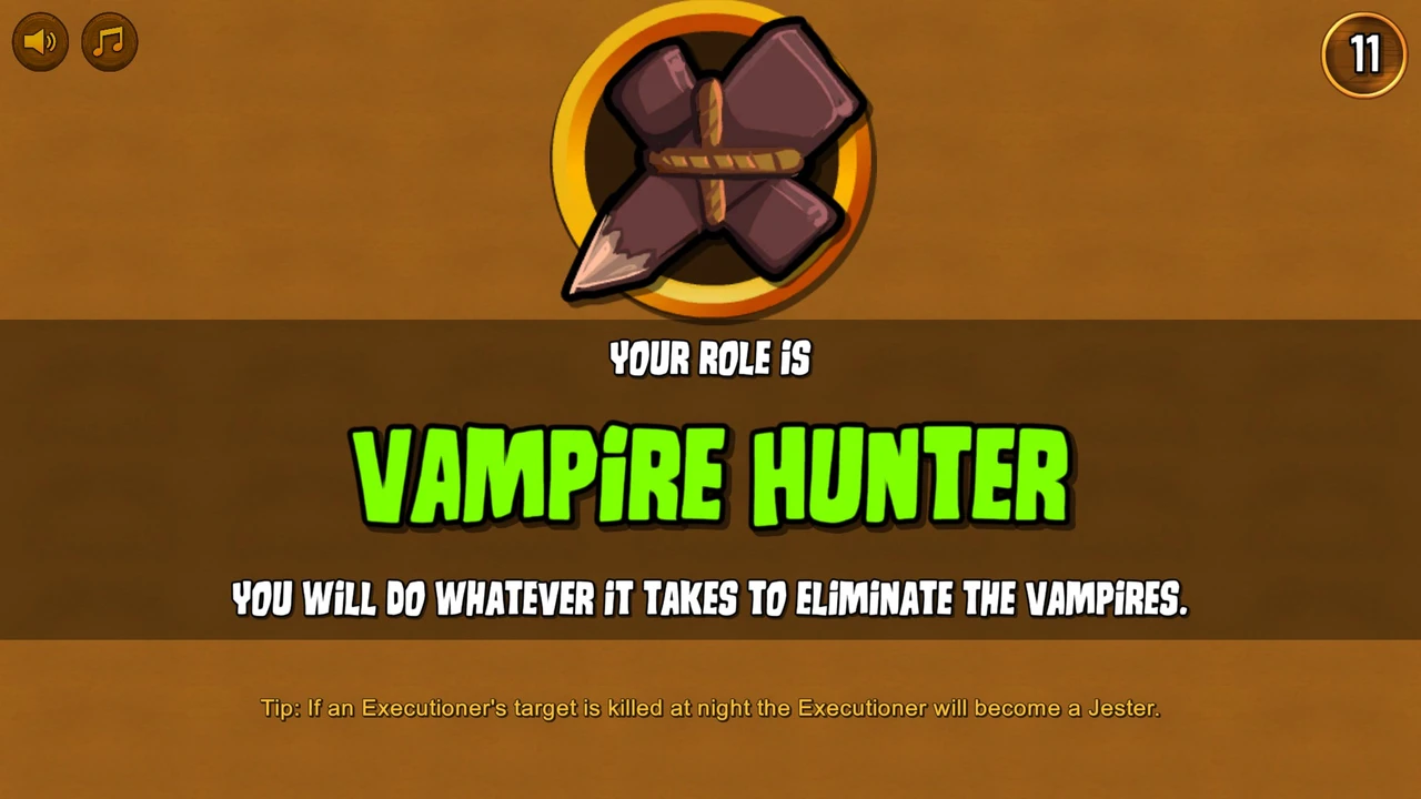 Town of Salem Vampire Hunter role reveal with its original icon and name.