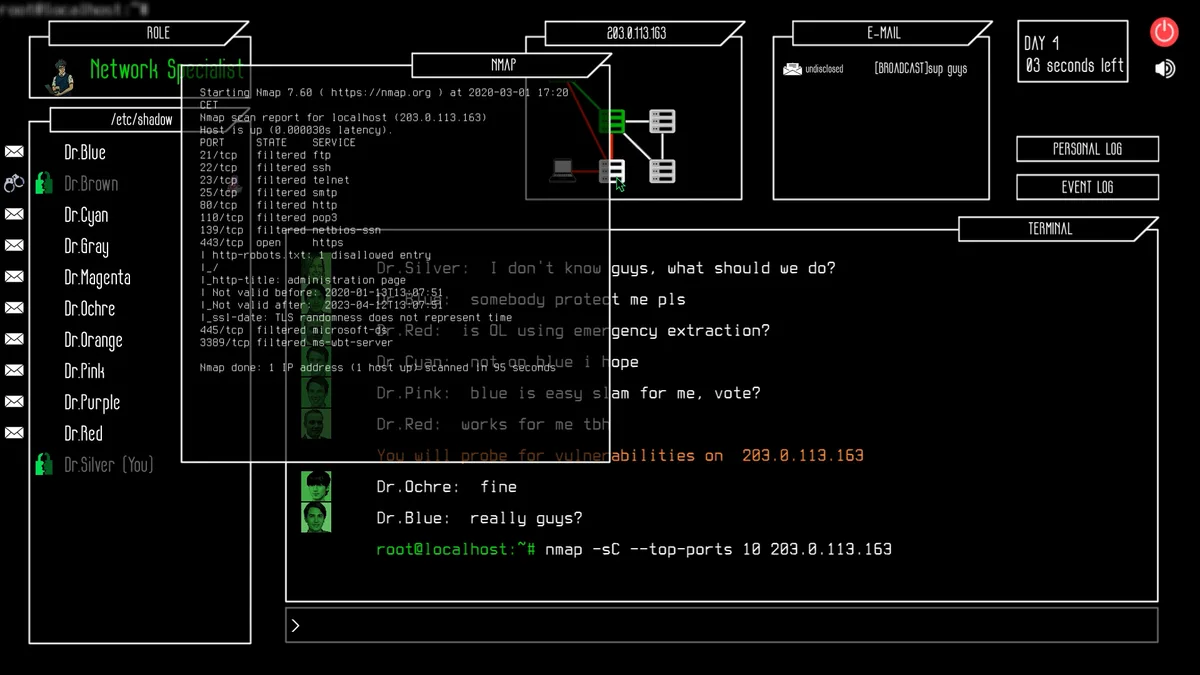 Untrusted chat and network map.